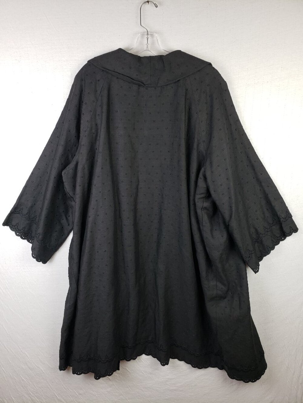 Linen Duster Coat Kimono Open Front Embroidered Polka Dot Oversized O/S 1X 2X 3X - Picture 9 of 14